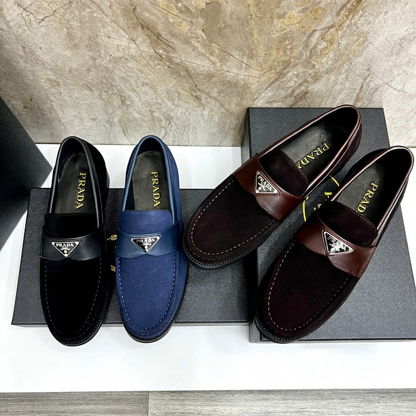 PRADA~ Size: 38-44 (customized 45/46 P: 💰880 P's original official website new high-end men's leather shoes, top-quality original replicas, made of imported open edge beads/calf leather, calf leather breathable lining, original leather outsole!